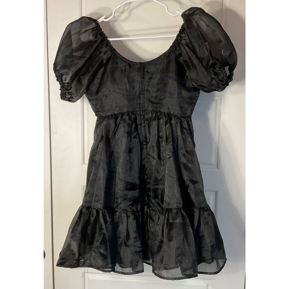 Thorn & Fable Black Organza Tiered Short Sleeve Mini Babydoll Dress SM - Picture 5 of 8